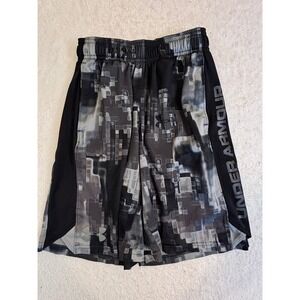 Under Armour Boys Digital Camo Athletic Shorts Black Grey YSM Loose Fit